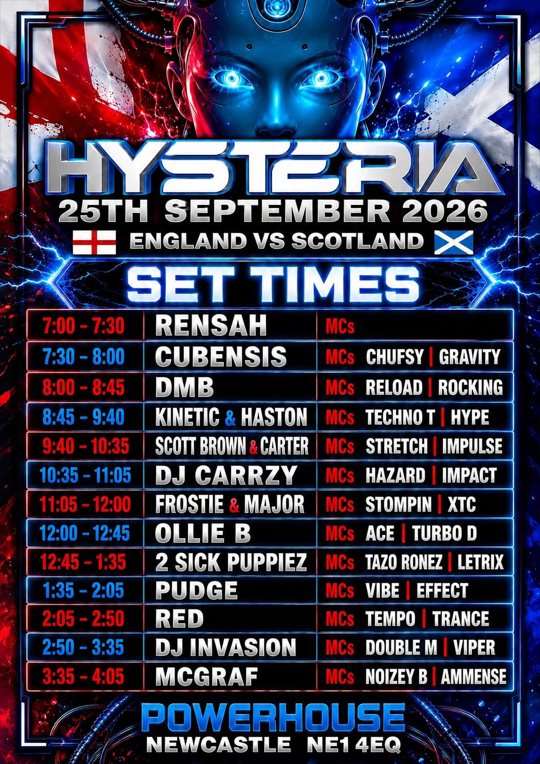 Hysteria 25th September 2026 - England Vs Scotland